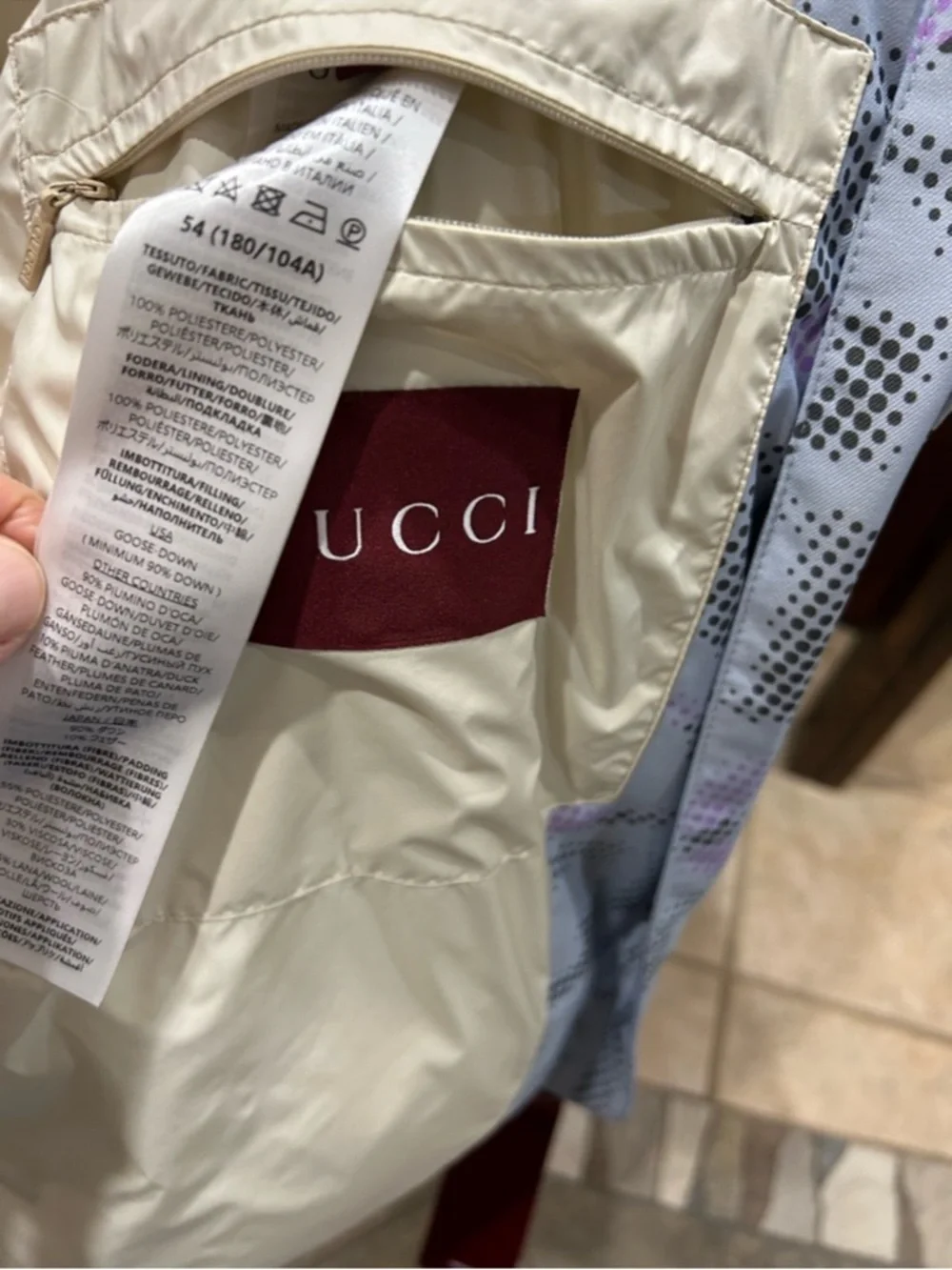 Men’s Gucci printed technical poplin puffer jacket size 54/XXL made in Italy